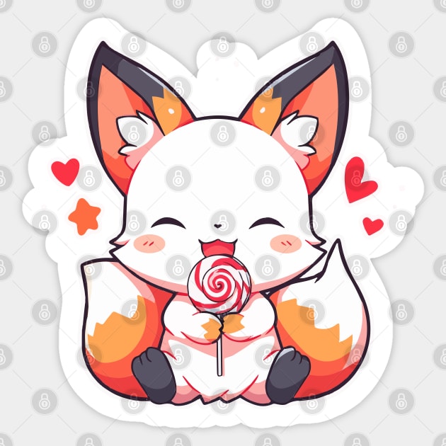 Nine-tail fox eating a lollipop candy Sticker by etherElric